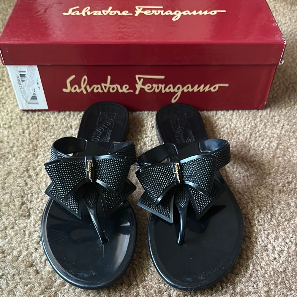 Salvatore Ferragamo Black Bow Sandals